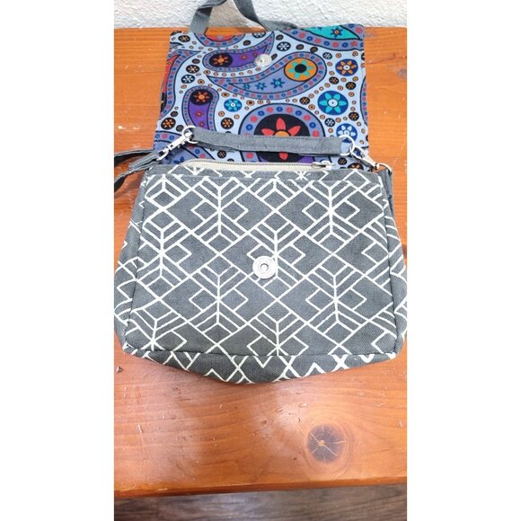 Amani Ya JUU Handcrafted Gray & White Crossbody Bag With Geometric Print Size s - Picture 2 of 8